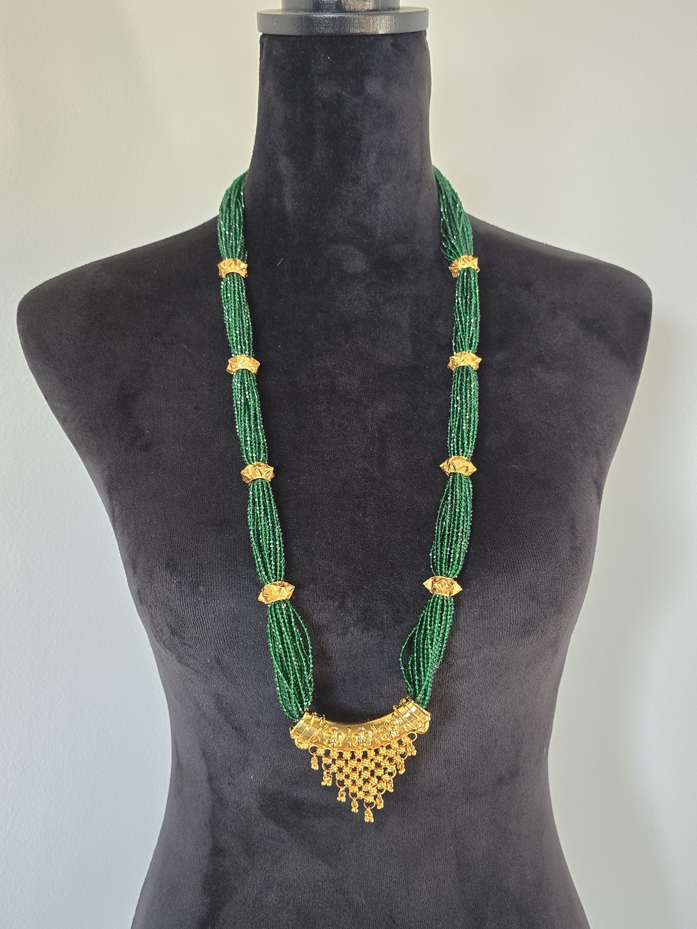 Green Beaded Gold Accent Statement Necklace